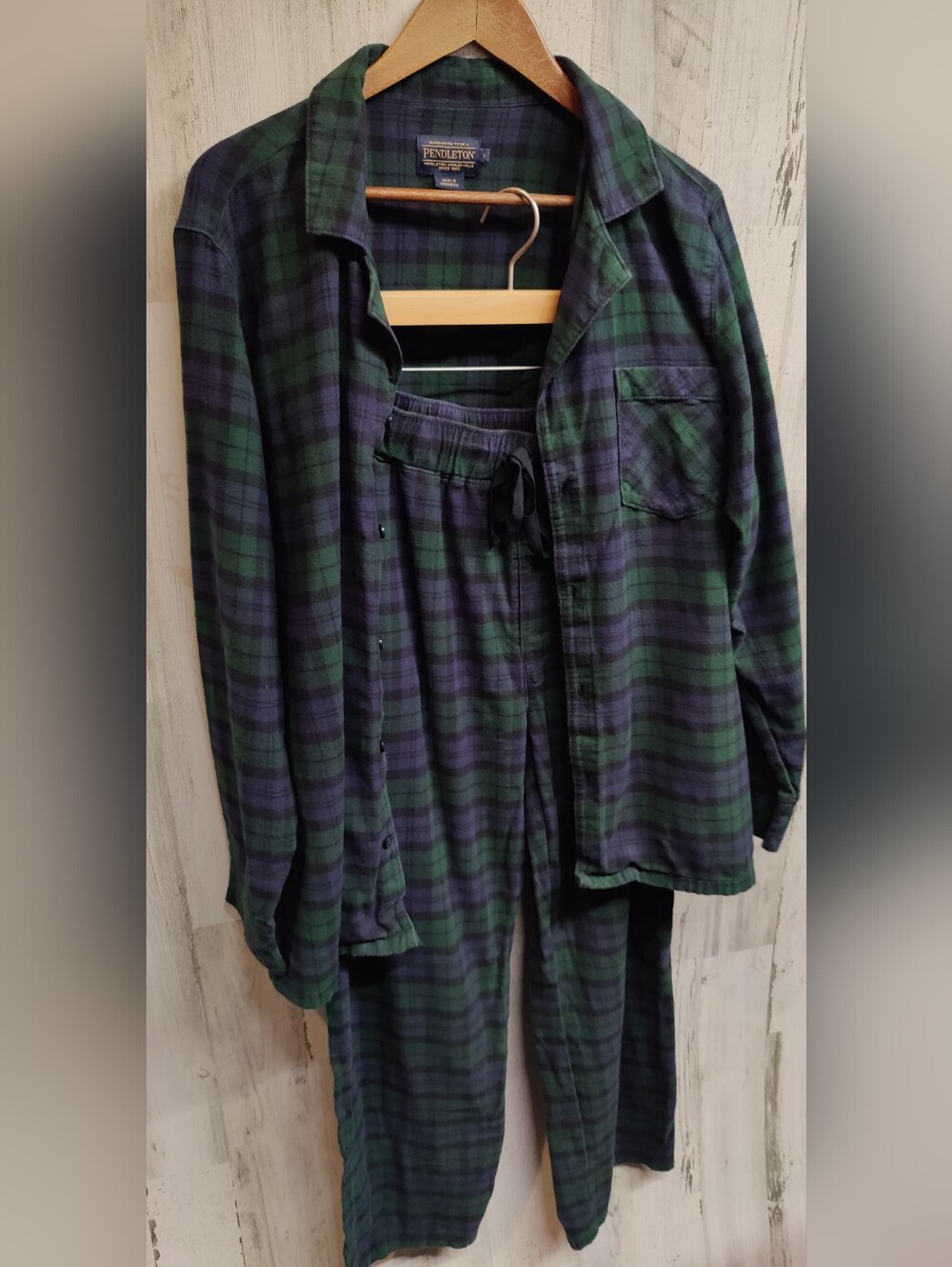 Pendleton Plaid Flannel Pajama Set Men's Large Oversize Shirt